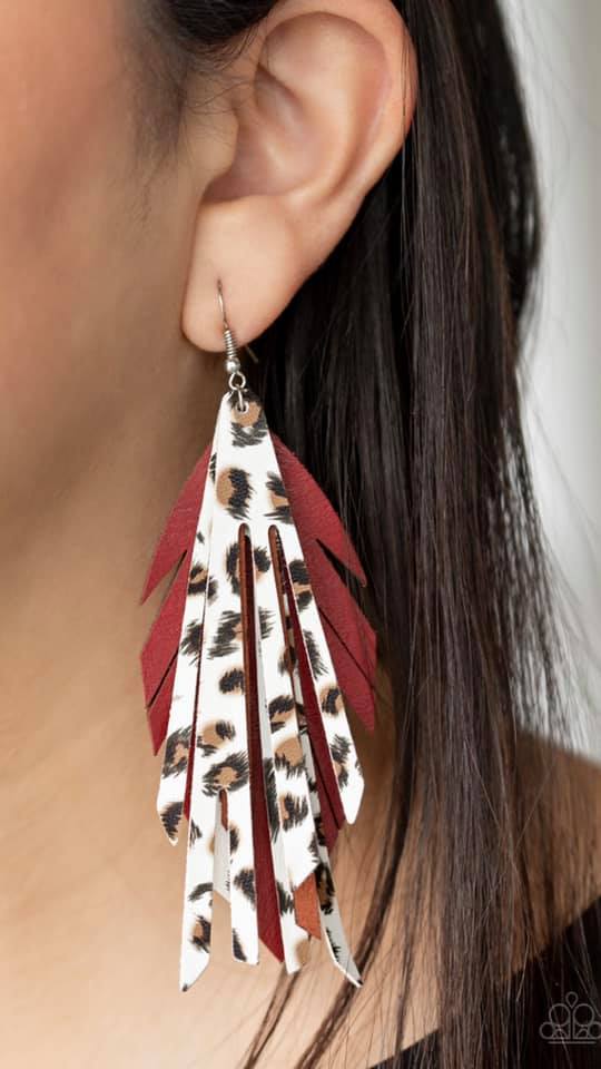 Paparazzi Untamable Red Cheetah Print Earrings