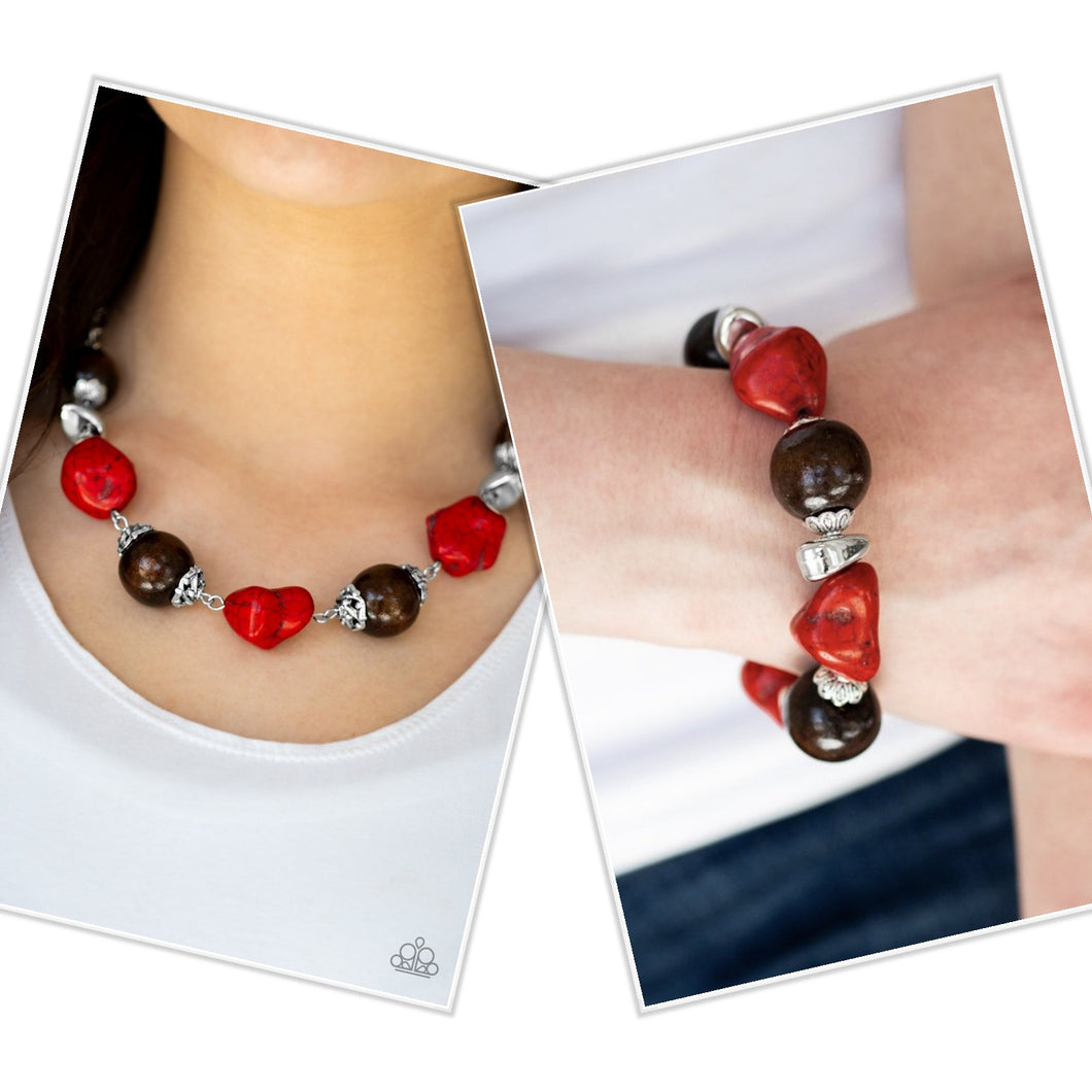 Paparazzi Earth Goddess Necklace/Gorgeously Grounded Bracelet - Red Set