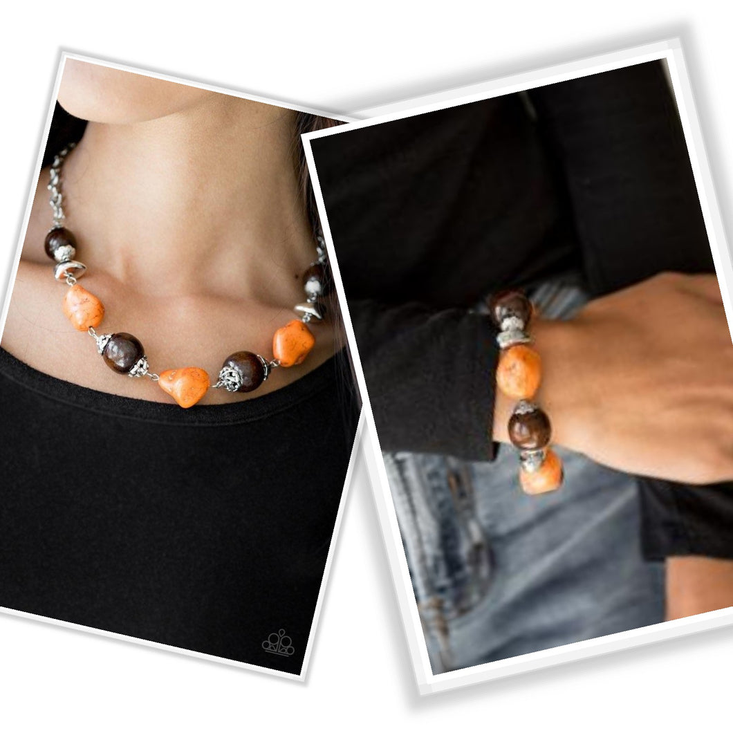 Paparazzi Earth Goddess Necklace/Gorgeously Grounded Bracelet - Orange Set