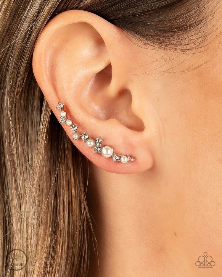 Paparazzi Couture Crawl White Ear Crawlers (Also available in gold)
