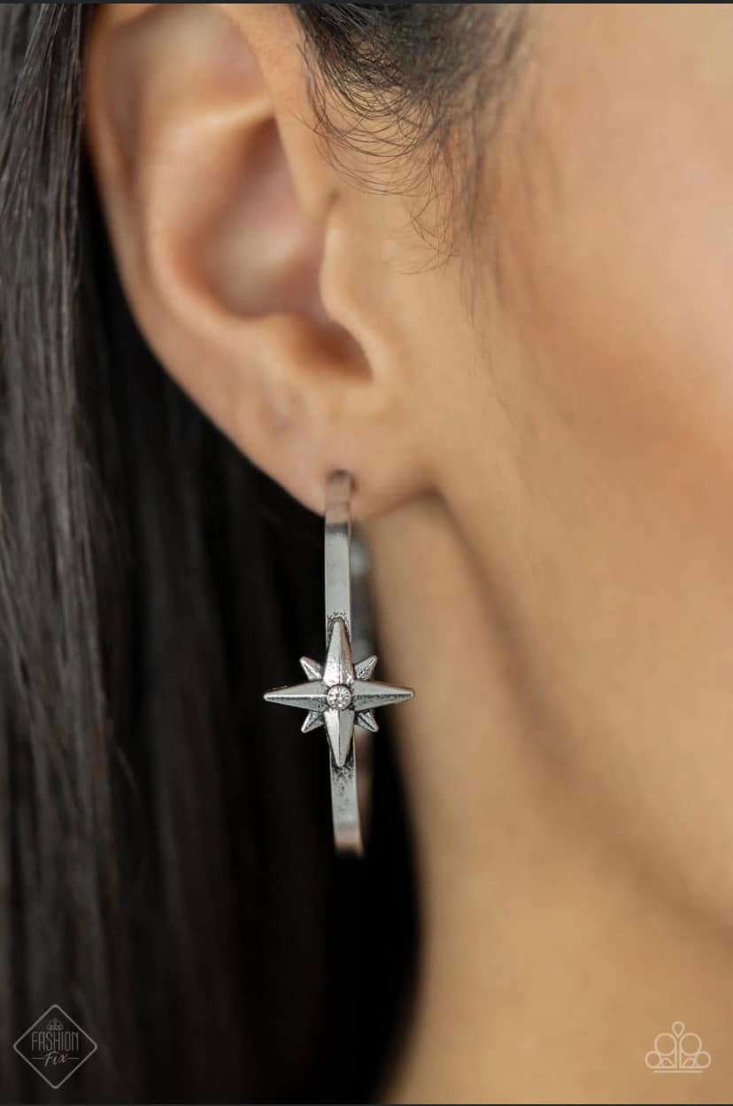 Paparazzi Lone Star Shimmer White Earrings (April 2022 Sunset Sightings)