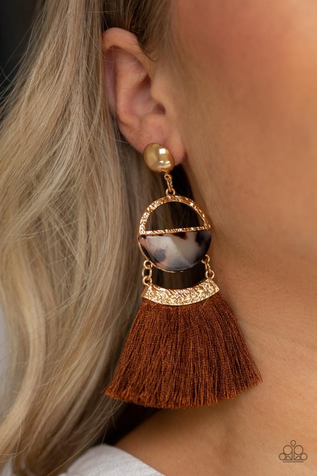 Paparazzi Tassel Trot Brown Earrings